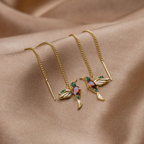 18k Gold-Plated Hummingbird Fringe Earring – ByFirenzzi