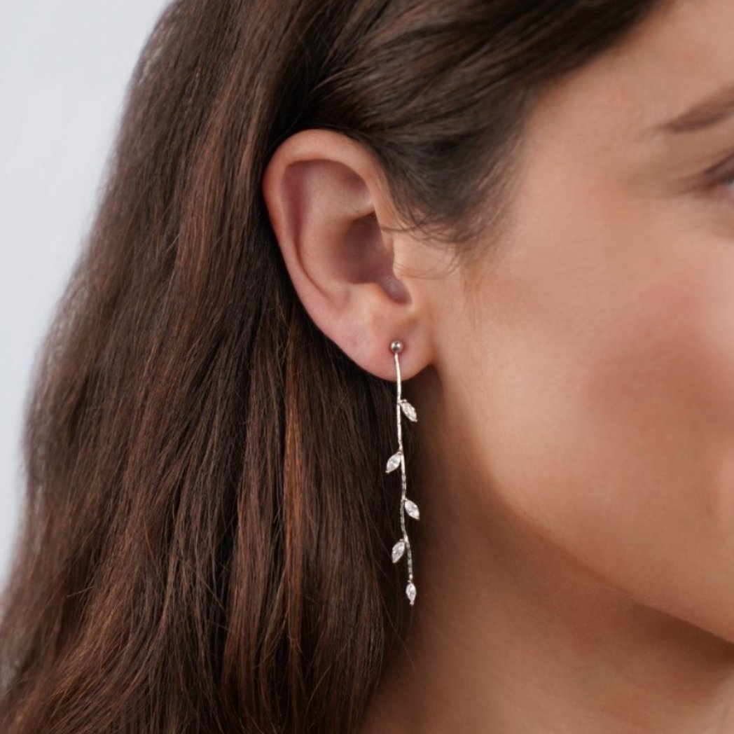 Crystal Leaf Earrings in 925 Sterling Silver – ByFirenzzi
