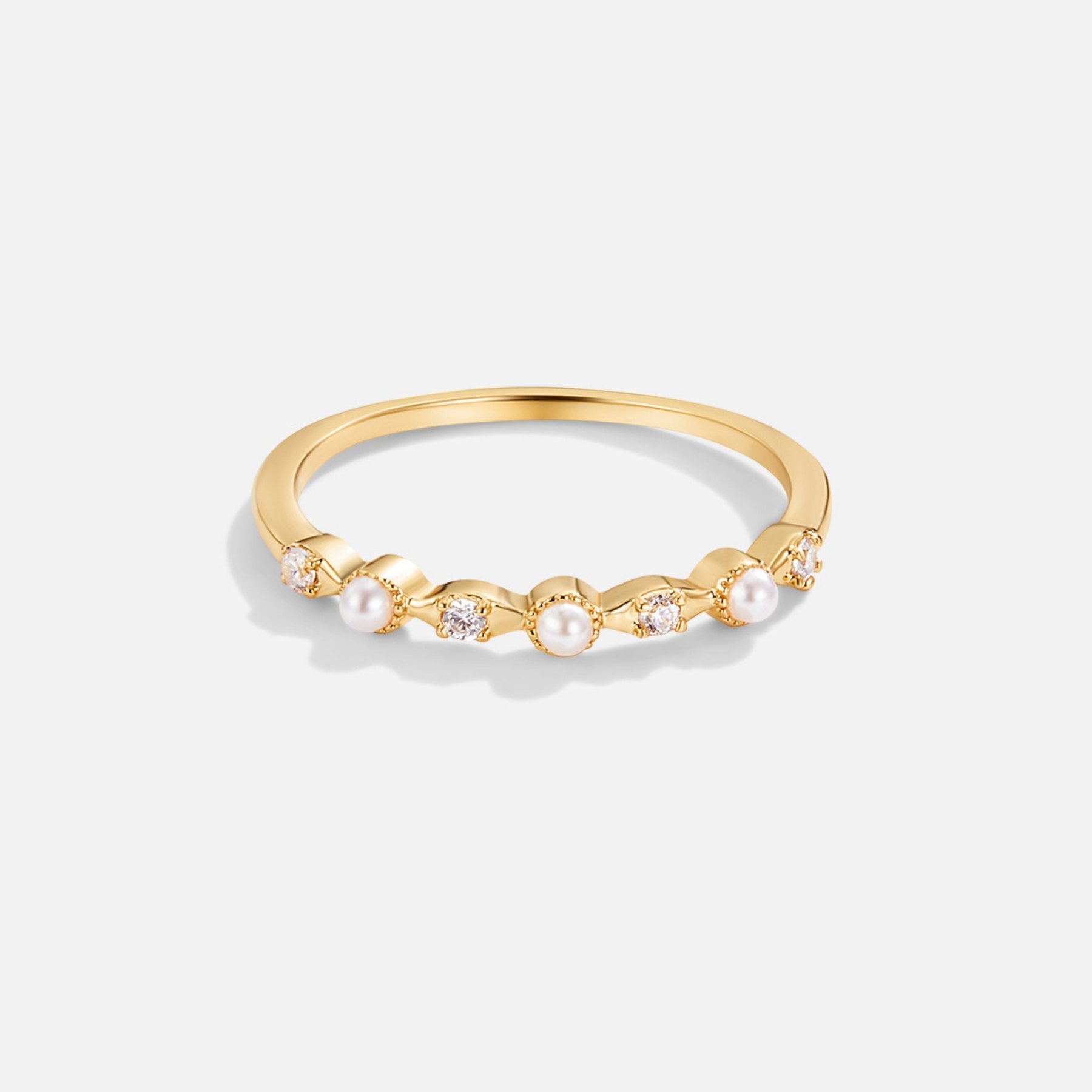 NÃO ENCONTRADO NA ALI - Elsa Ring – 18k Gold-Plated Pearl & Crystal Band – ByFirenzzi